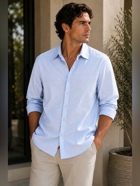 Sz XL Rufus Blue Polka Dot Embroidery Dress Shirt $158 MSRP